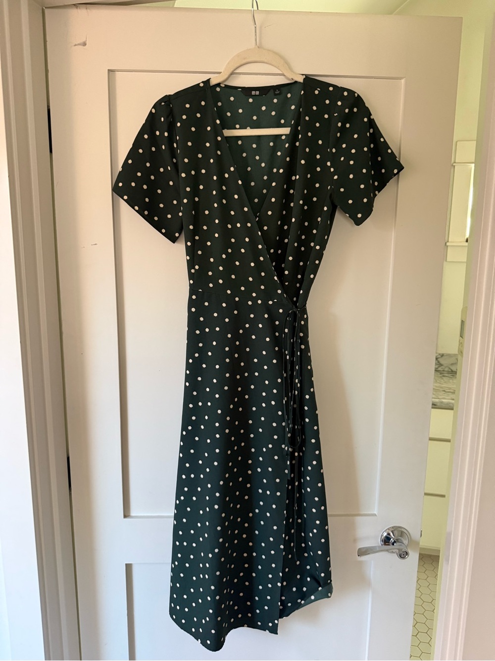 Uniqlo Dark Green Polka Dot Wrap Midi Dress